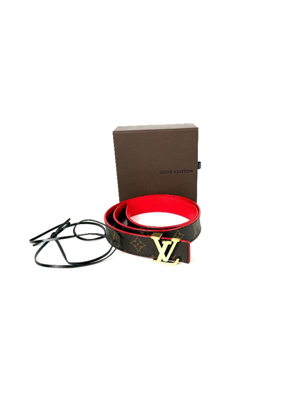 LOUIS VUITTON Initiales Brown Monogram Red Leather 30mm Reversible Belt